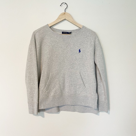 Polo Ralph Lauren • Heathered Gray Crew Neck Cropped Sweatshirt - Picture 1 of 5